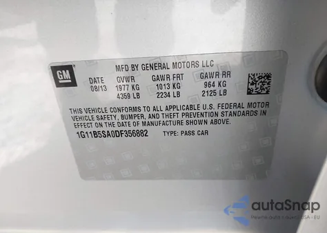 2013 Chevrolet Malibu 1Ls from USA, damaged, VIN 1G11B5SA0DF356882